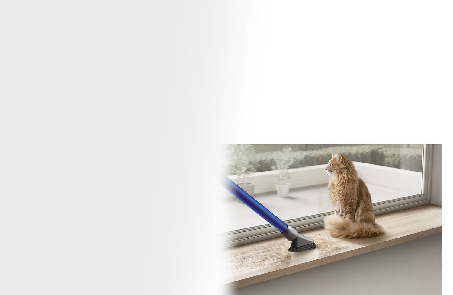 Ein kabelloser Staubsauger von Dyson reinigt einen Teppich- und Hartboden Ein kabelloser Staubsauger von Dyson reinigt einen Teppich- und Hartboden